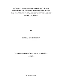 Study on the Relationship Between Capital Structure and Financial Performance of the Manufacturing Companies Listed on the Nairobi Stock Exchange