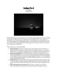 Surface Pro 6 Fact Sheet October 2018