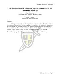 Teachers' Responsibilities for Responding to Bullying