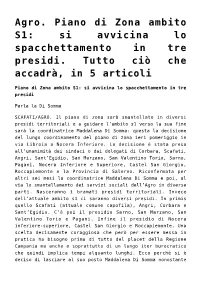 Agro. Piano Di Zona Ambito S1: Si Avvicina Lo Spacchettamento in Tre Presidi