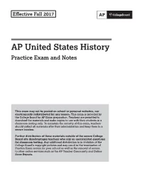 AP United States History Practice Exam and Notes