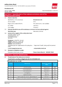 Nitrobenzene D5 Article Number: 9914 Date of Compilation: 26.08.2016 Version: 1.0 En SECTION 1: Identification of the Substance/Mixture and of the Company/Undertaking