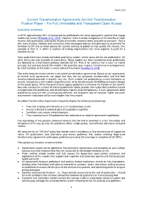 Position Paper – for Full, Immediate and Transparent Open Access