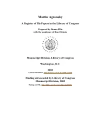 Papers of Martin Agronsky [Finding Aid]. Library of Congress. [PDF