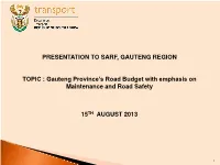 Presentation to Transport Portfolio