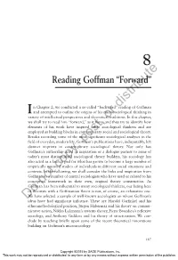 Reading Goffman “Forward”