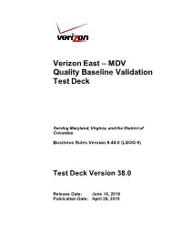 Verizon East – MDV Quality Baseline Validation Test Deck