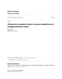 Utilising Voice Recognition Software to Improve Reading Fluency of Struggling Adolescent Readers