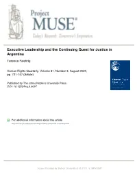 Executive Leadership and the Continuing Quest for Justice in Argentina