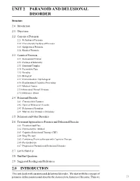 Unit 2 Paranoid and Delusional Disorder