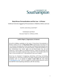 Data-Driven Personalisation and the Law – a Primer Collective Interests Engaged by Personalisation in Markets, Politics and Law