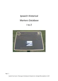 Ipswich Historical Markers Database I to Z