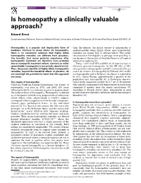 Is Homeopathy a Clinically Valuable Approach?