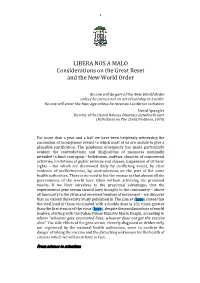 LIBERA NOS a MALO Considerations on the Great Reset and the New World Order