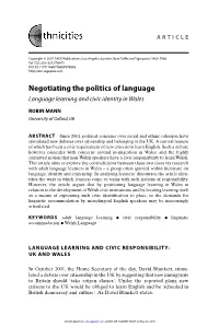 Negotiating the Politics of Language Language Learning and Civic Identity in Wales