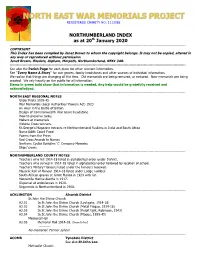 NORTHUMBERLAND INDEX As at 20Th January 2020