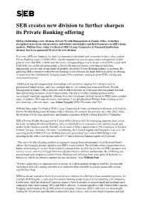 SEB Creates New Division to Further Sharpen Its Private Banking Offering