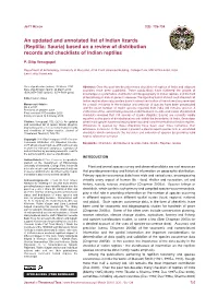 An Updated and Annotated List of Indian Lizards (Reptilia: Sauria) Based on a Review of Distribution Records and Checklists of Indian Reptiles