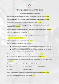 Olympic 2020(Now 2021) Quiz