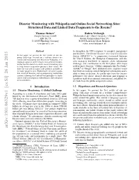 Disaster Monitoring with Wikipedia and Online Social Networking Sites: Structured Data and Linked Data Fragments to the Rescue?
