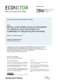 Spatial Autocorrelation in Assessment of Financial Self-Sufficiency of Communes of Wielkopolska Province