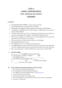 Browsing the Internet Worksheet Synopsis