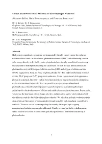 Carbon-Based Photocathode Materials for Solar Hydrogen Production