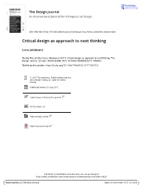 Critical Design As Approach to Next Thinking