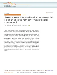 Flexible Thermal Interface Based on Self-Assembled Boron Arsenide for High-Performance Thermal Management ✉ Ying Cui1, Zihao Qin1, Huan Wu1, Man Li1 & Yongjie Hu 1