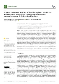 In Vitro Preformed Biofilms of Bacillus Safensis Inhibit the Adhesion And