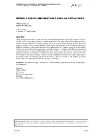 Metrics for Bio-Inspiration Based on Taxonomies