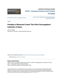 Principles of Movement Control That Affect Choreographers' Instruction of Dance