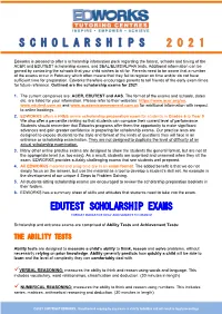 Scholarship Information Pack Regarding the Format, Schools and Timing of the ACER and EDUTEST Scholarship Exams, and SEAL/ELMS/ALPHA Tests