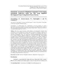 Sustainable Assessment of Highland Community by Developing Sustainable Indicators Under the Mae Song Highland Development Project Using Royal Project System