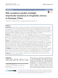 RDL Mutations Predict Multiple Insecticide Resistance in Anopheles Sinensis in Guangxi, China Chan Yang1,2, Zushi Huang1, Mei Li1, Xiangyang Feng3 and Xinghui Qiu1*