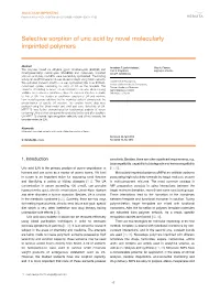 Selective Sorption of Uric Acid by Novel Molecularly Imprinted Polymers