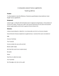 A Comparative Study of Lactase Supplements Teacher Guidelines