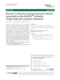 A Reference Bacterial Genome Dataset Generated on the Miniontm Portable Single-Molecule Nanopore Sequencer Joshua Quick1,2, Aaron R Quinlan3 and Nicholas J Loman1*