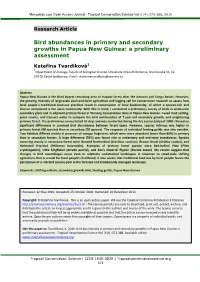 Bird Abundances in Primary and Secondary Growths in Papua New Guinea: a Preliminary Assessment