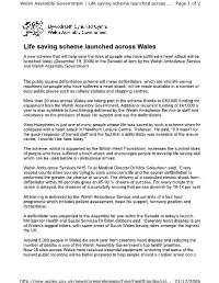 Life Saving Scheme Launched Across Wales