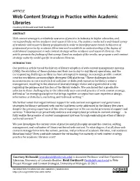 Web Content Strategy in Practice Within Academic Libraries Courtney Mcdonald and Heidi Burkhardt