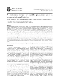A Systematic Review of Validity Procedures Used in Neuropsychological Batteries