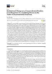 Institutional Change on a Conservationist Frontier: Local Responses to a Grabbing Process in the Name of Environmental Protection