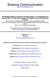 The Matilda Effect in Science Communication: an Experiment on Gender Bias in Publication Quality Perceptions