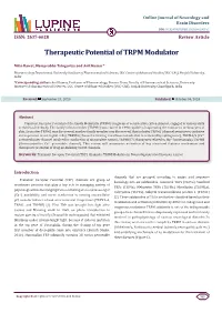 Therapeutic Potential of TRPM Modulator