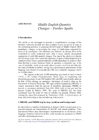 Middle English Quantity Changes – Further Squibs