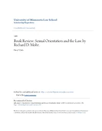 Sexual Orientation and the Law. by Richard D. Mohr. Harry V