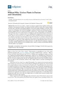 Without Why: Useless Plants in Daoism and Christianity