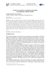 Study on Virtual Sensors and Their Automotive Applications