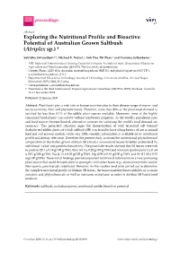 Exploring the Nutritional Profile and Bioactive Potential of Australian Grown Saltbush (Atriplex Sp.) †